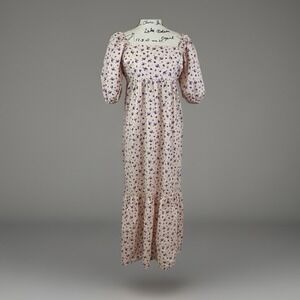 Fourteenth Place Purple Floral Print‎ Square Neck Midi Dress Puff Sleeve L